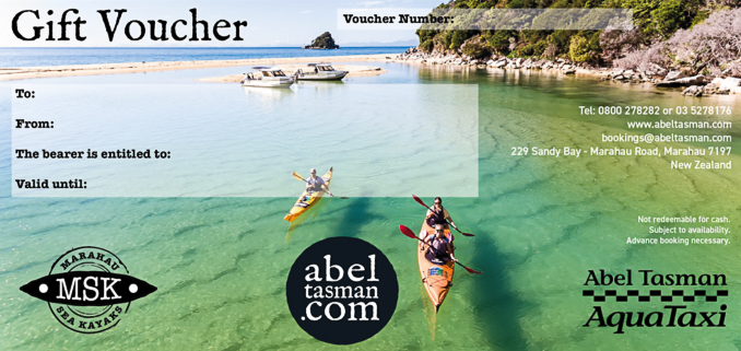 Abel Tasman Gift Voucher - Buy Online