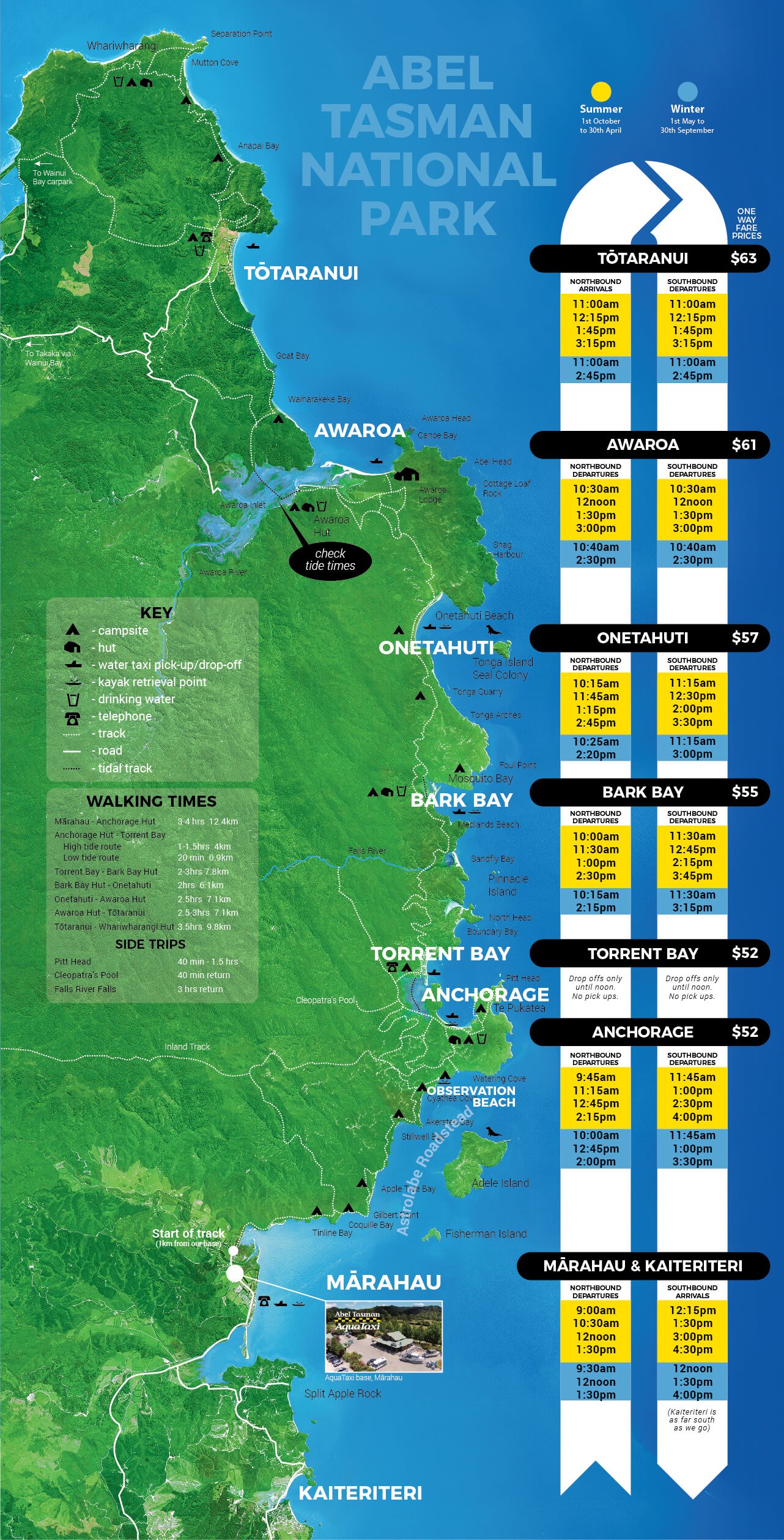 Abel Tasman map and water taxi prices